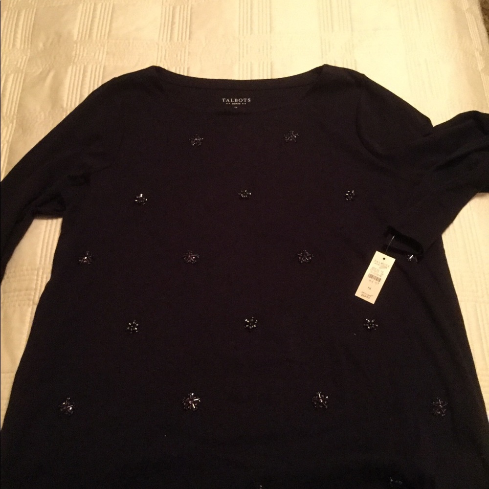 Talbots Navy sequins top
